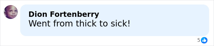 Comment saying Went from thick to sick in a social media post about Serena Williams Super Bowl ad and weight loss transformation controversy.