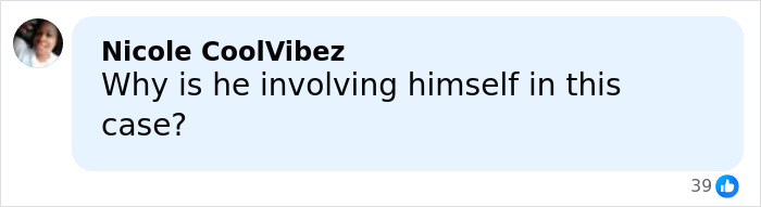 Person named Nicole CoolVibez commenting on a case, questioning why he is involving himself in the investigation.