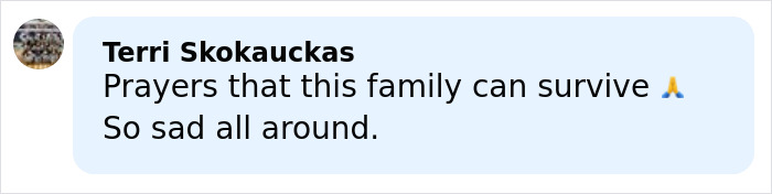 Comment from Terri Skokauckas expressing prayers and sadness for family of trans mom Roberta Dorgan after Rhode Island hockey tragedy.