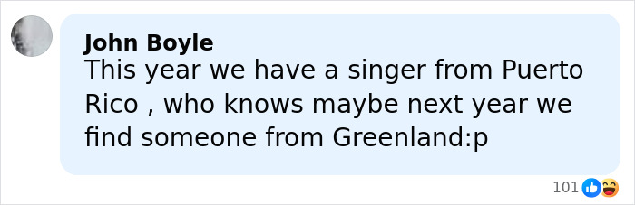 Comment by John Boyle about a Puerto Rican singer and speculation on future Super Bowl performers from Greenland.
