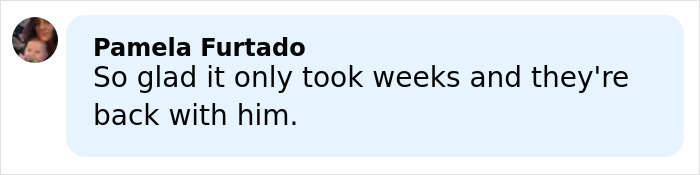 Comment from Pamela Furtado expressing relief that four missing kids were returned to their dad after a doomsday abduction incident.