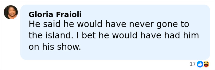 Comment from Gloria Fraioli discussing Joe Rogan’s response related to Epstein files in a social media post.