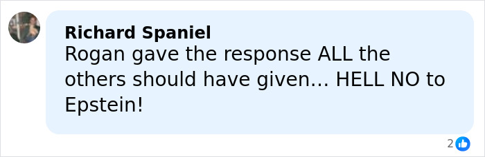 Comment from Richard Spaniel responding to Joe Rogan’s reaction after his name appeared in Epstein files.