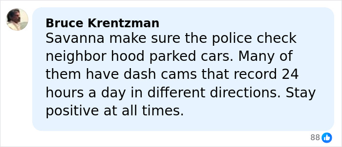 Comment about Savannah Guthrie's mom disappearance, suggesting police check neighborhood dash cam footage for clues.