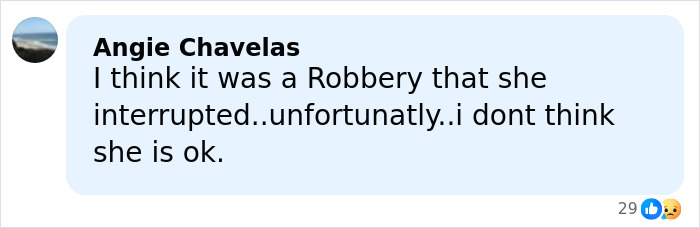 Comment by Angie Chavelas expressing concern about a possible robbery linked to the disappearance of Savannah Guthrie's mom.