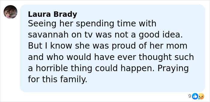 Comment expressing concern about Savannah Guthrie's mom disappearance and support for the family during a difficult time