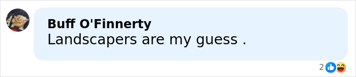 Screenshot of a social media comment by Buff O'Finnerty guessing landscapers related to Savannah Guthrie disappearance theory discussion.