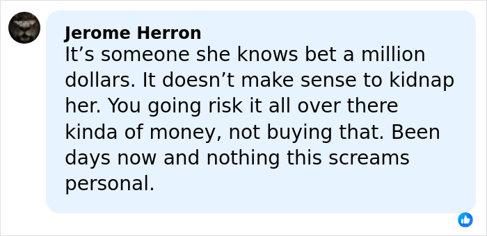 Screenshot of a social media comment discussing a disturbing theory about the disappearance of Savannah Guthrie's mom.