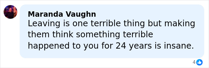 Comment from Maranda Vaughn discussing the North Carolina mom of three who disappeared for 24 years.