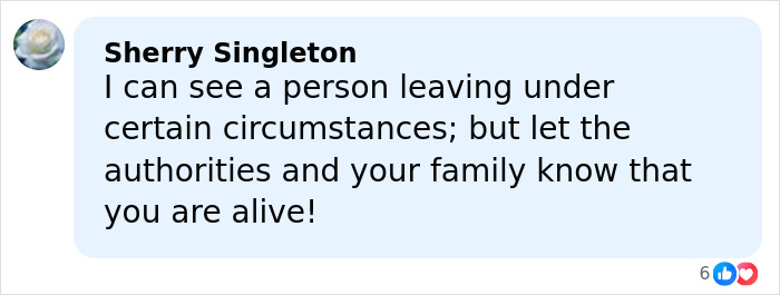 Comment by Sherry Singleton expressing hope for a North Carolina mom of three who disappeared 24 years ago.