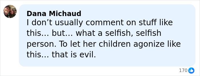 Facebook comment by Dana Michaud criticizing a North Carolina mom of three who disappeared 24 years ago.