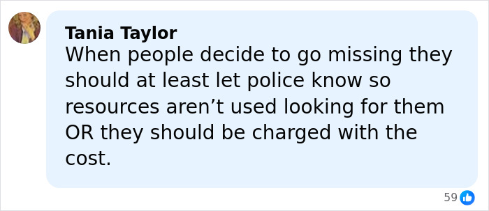 Comment from Tania Taylor about missing persons and police resource use, related to North Carolina mom of three who disappeared.