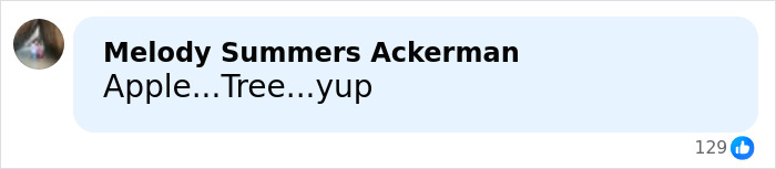 Comment by Melody Summers Ackerman reading Apple...Tree...yup in a social media post discussing disturbing criminal history of Roberta Esposito's son. Comment by Melody Summers Ackerman reading Apple...Tree...yup in a social media post discussing disturbing criminal history of Roberta Esposito's son.