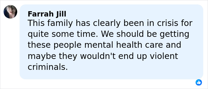 Comment from Farrah Jill discussing the disturbing criminal history of Roberta Esposito's son amid a family crisis. Comment from Farrah Jill discussing the disturbing criminal history of Roberta Esposito's son amid a family crisis.