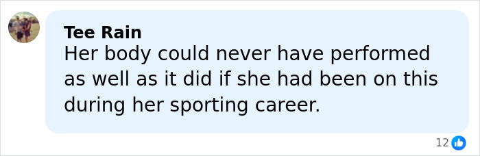 Alt text: Social media comment criticizing Serena Williams' body performance amid controversial weight loss transformation debate.