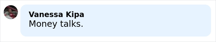 Comment by Vanessa Kipa saying Money talks during a discussion related to Serena Williams weight loss transformation controversy.