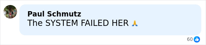 Screenshot of a Facebook comment reading The SYSTEM FAILED HER with a praying hands emoji, relating to Utah dance mom&rsquo;s texts.