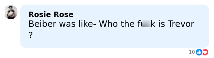 Comment screenshot showing a user named Rosie Rose discussing Justin Bieber's behavior during a tense moment with Trevor Noah. Comment screenshot showing a user named Rosie Rose discussing Justin Bieber's behavior during a tense moment with Trevor Noah.