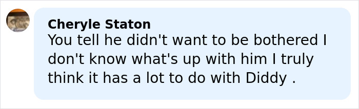 Comment by Cheryle Staton discussing Justin Bieber's behavior and its possible link to Diddy during a tense moment. Comment by Cheryle Staton discussing Justin Bieber's behavior and its possible link to Diddy during a tense moment.