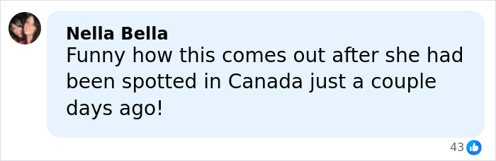 Comment by Nella Bella about Ghislaine Maxwell spotted in Canada recently with reactions on social media. Comment by Nella Bella about Ghislaine Maxwell spotted in Canada recently with reactions on social media.