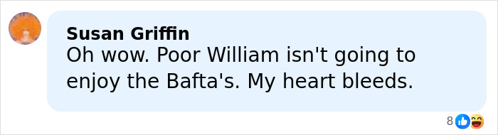 Comment by Susan Griffin expressing sympathy for William's anxiety and tension during the BAFTA red carpet event.