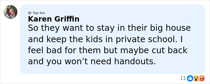 Screenshot of a Facebook comment debating the GoFundMe for James Van Der Beek's family and money manager decisions.