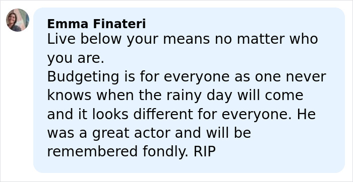Facebook comment from Emma Finateri on budgeting advice and financial management related to James Van Der Beek family debate.
