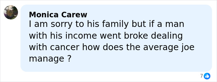Comment expressing concern over financial struggles leading to a GoFundMe for James Van Der Beek's family money management debate.