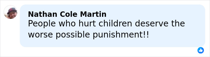 Comment by Nathan Cole Martin expressing strong condemnation of those who hurt children after baby girl's tragic passing.