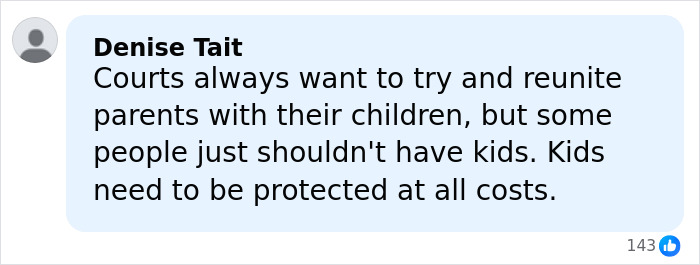 Comment by Denise Tait emphasizing protecting children after a tragic baby girl’s passing among young parents.