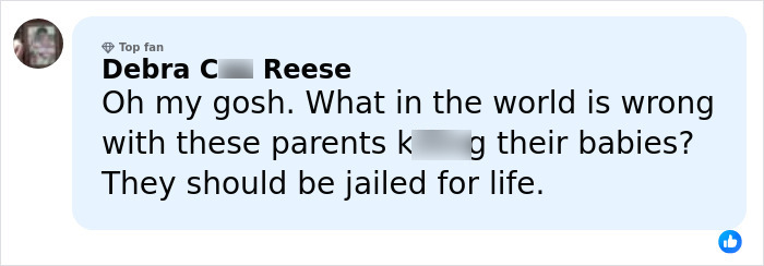 Comment expressing shock at young parents' horrifying exchange after baby girl's tragic passing, calling for justice.