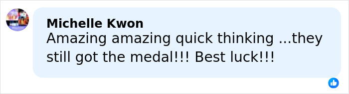 Comment from Michelle Kwon praising the Olympic ice skater's quick thinking after wardrobe malfunction.