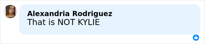Facebook comment by Alexandria Rodriguez stating that a person shown is not Kylie, related to Timoth&eacute;e Chalamet appearance conspiracy theories.