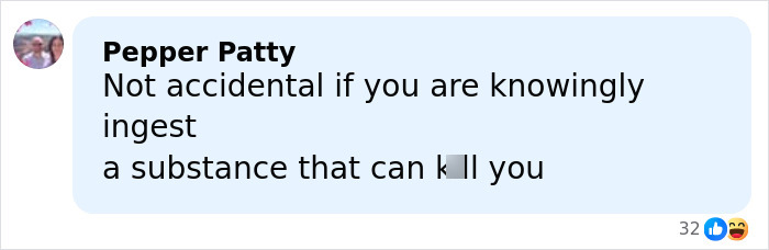 Comment by Pepper Patty discussing the cause of passing related to substance ingestion after body found in a ritzy hotel.