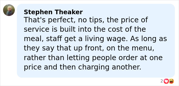 Comment discussing automatic 20% tip at America&rsquo;s top restaurant amid controversy over country&rsquo;s racist past.