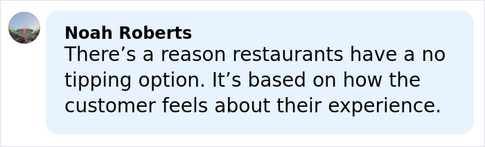 Screenshot of a social media comment reacting to automatic 20% tip policy at America's top restaurant.