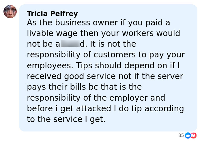 Commenter debates automatic 20% tip policy, arguing wages and responsibility amid outrage over restaurant's decision.