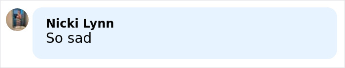 Comment by Nicki Lynn saying So sad, in a light blue speech bubble on a social media post.
