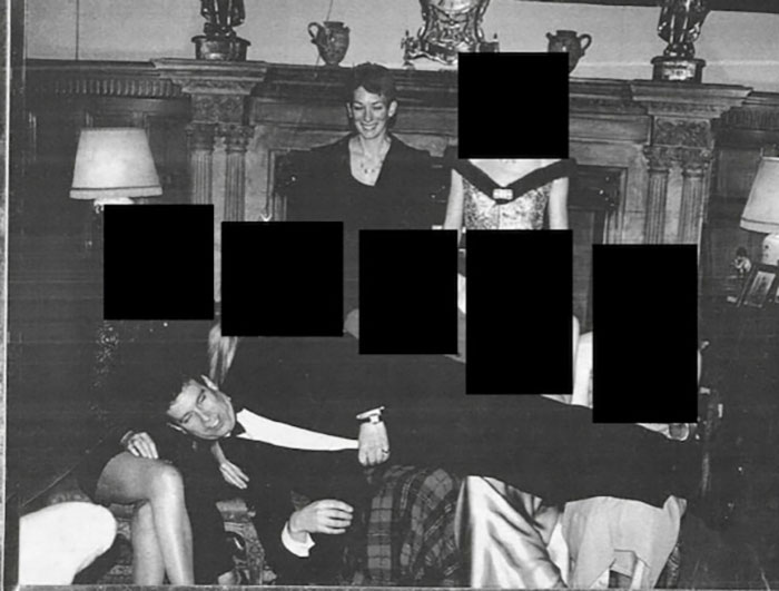 Black and white vintage photo with people in formal attire, related to Prince William and Kate Middleton addressing Epstein files.