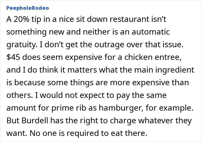 Comment discussing automatic 20% tip policy at America's top restaurant amid controversy over country's racist past.