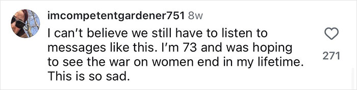 Screenshot of a social media comment from a woman sharing her thoughts on safety and the ongoing challenges women face.