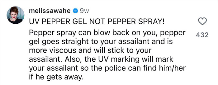 Former FBI agent sharing safety tips for women emphasizing the use of UV pepper gel instead of pepper spray.