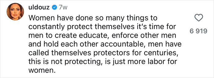 Social media post emphasizing safety tips for women and the importance of accountability among men in protection efforts.