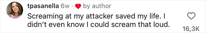 Screenshot of a woman&rsquo;s safety tip comment about screaming loud to protect herself from an attacker.