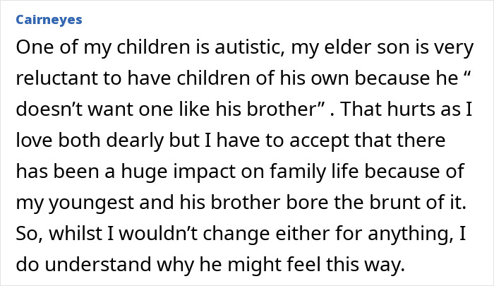 Text excerpt discussing impact of autistic children on family life and reconsidering plans of becoming a mother.