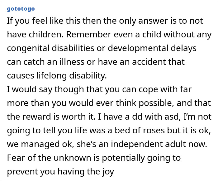 Text post discussing reconsideration of motherhood due to experience with cousin&rsquo;s autistic kids and awareness of personal limits.