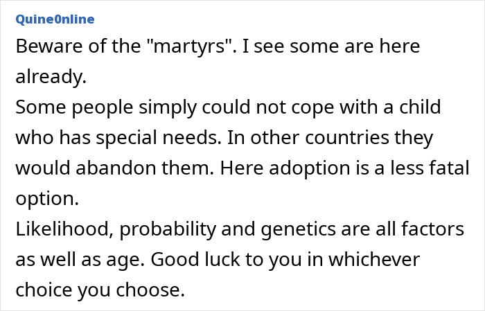 Comment discussing challenges and considerations of having autistic kids influencing woman's decision on motherhood limits.