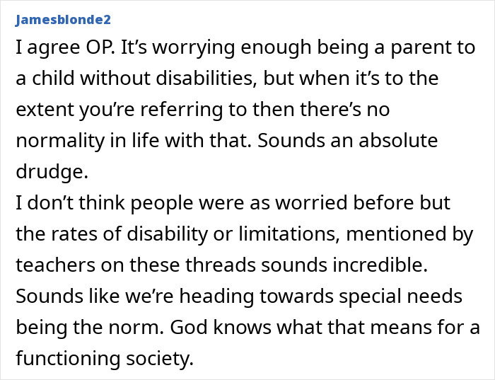 Commenter discusses parenting challenges and concerns about raising autistic kids and special needs in society.