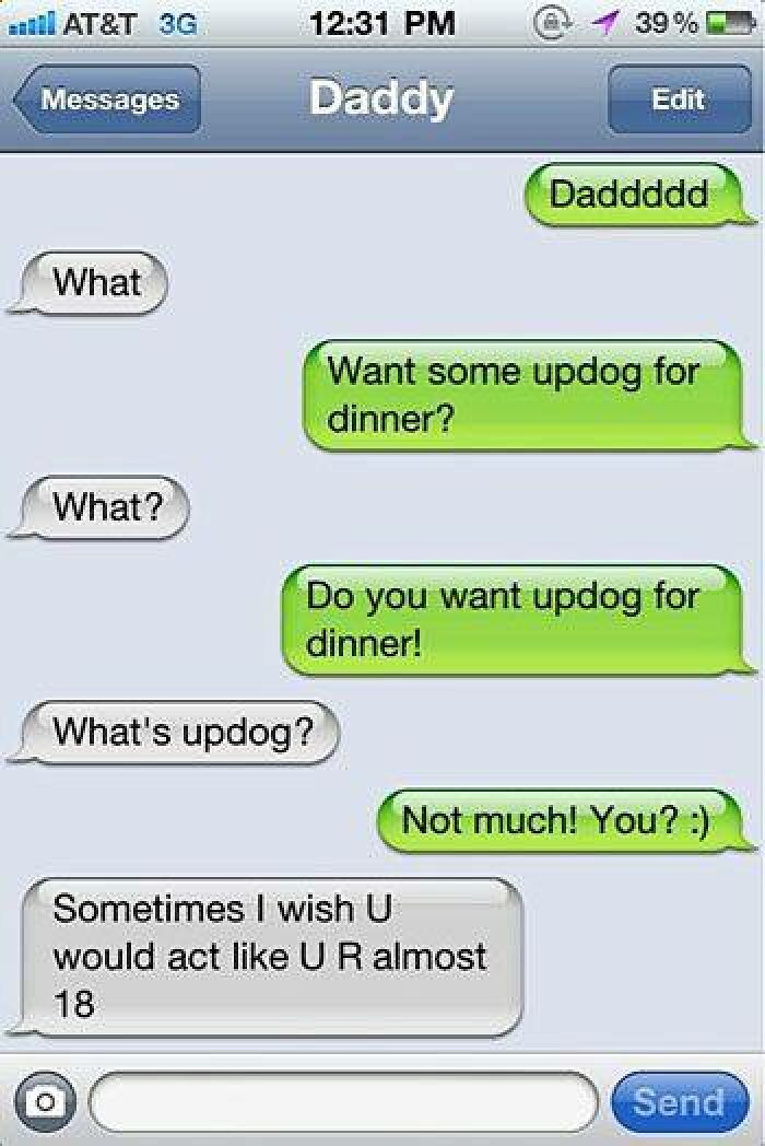 Text message exchange with a joke about updog, showcasing hilarious and playful screenshots of texts.
