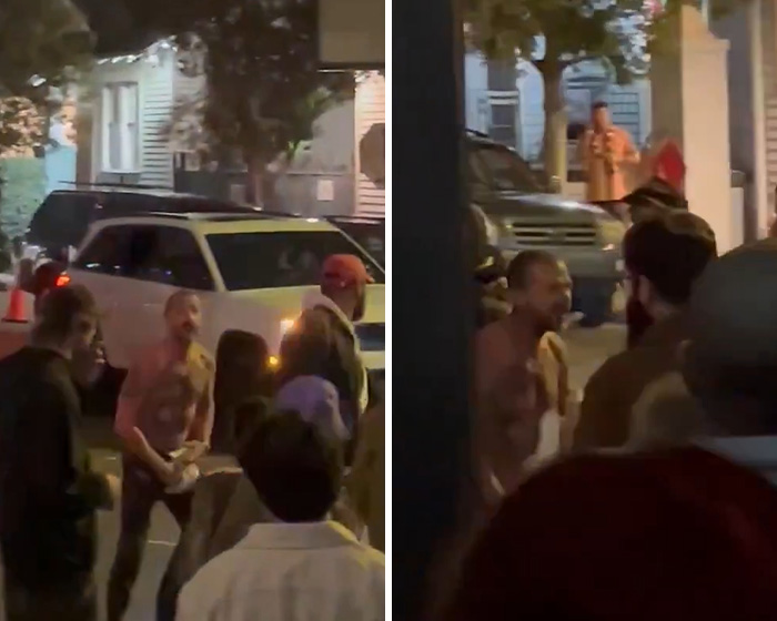 Shia LaBeouf in New Orleans amid chaos breaking sobriety and facing arrest, surrounded by a crowd at night.